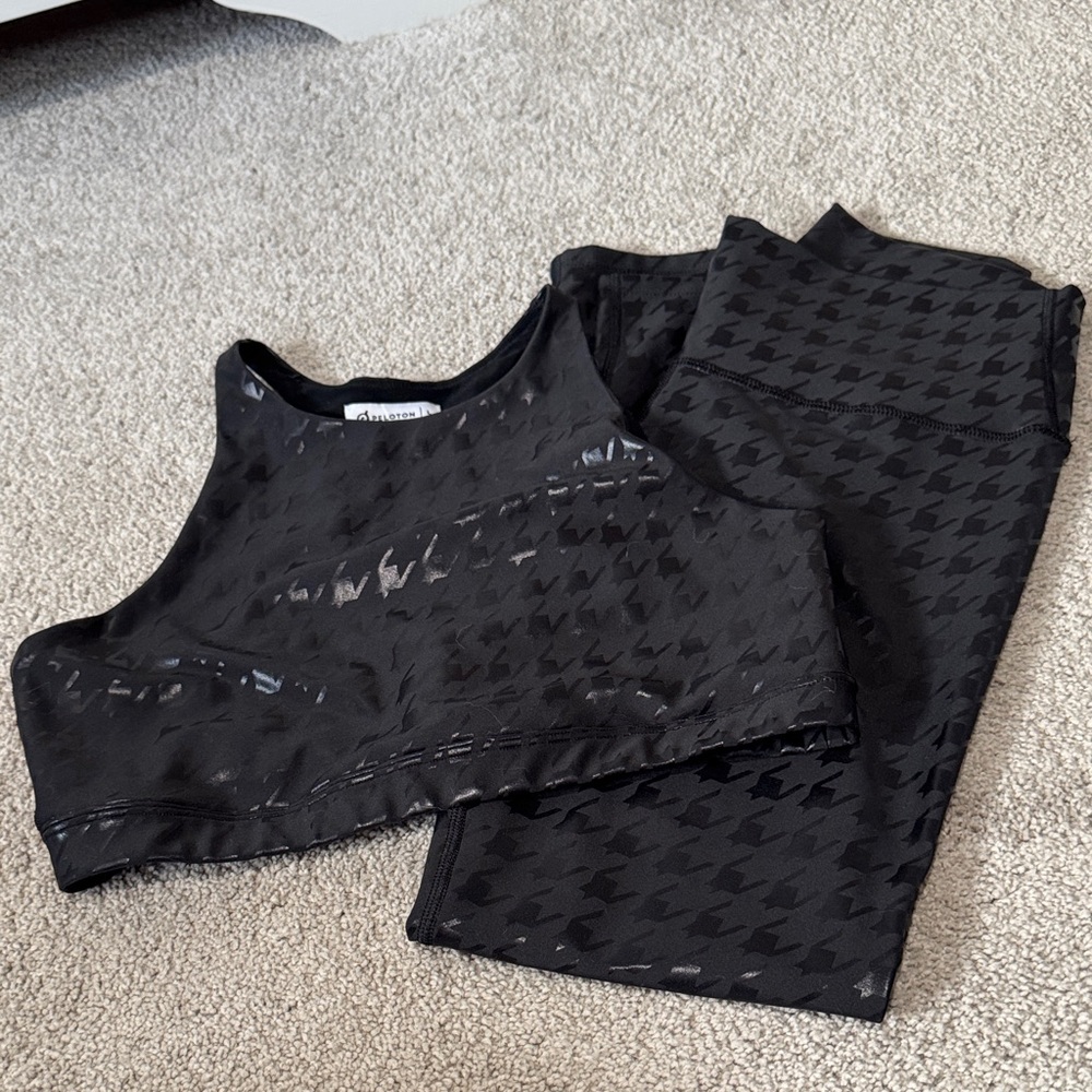 Black Houndstooth Crop Top and Leggings Set